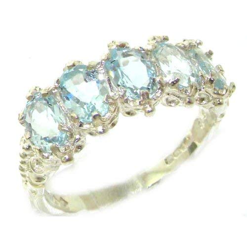 925 Sterling Silver Real Genuine Aquamarine Womens Eternity Ring