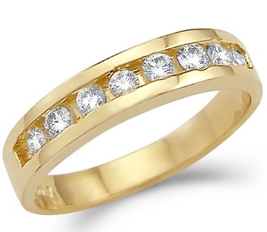 Solid 14k Yellow Gold Ladies Channel Set CZ Cubic Zirconia Wedding Band Ring 1.5 ct