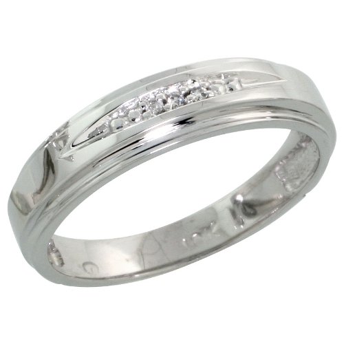 10k White Gold Ladies Diamond Wedding Band Ring 0.02 cttw Brilliant Cut, 3/16 inch 5mm wide