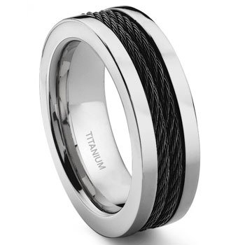 Titanium 8MM Double Black Cable Wedding Band Ring