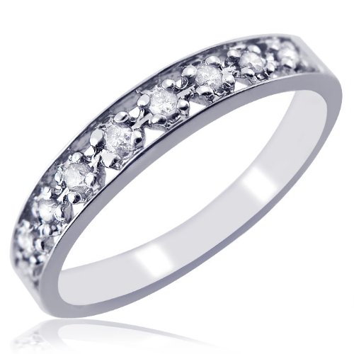 Pave Set Diamond Wedding Anniversary Band Ring 10K White Gold (1/6 ctw)