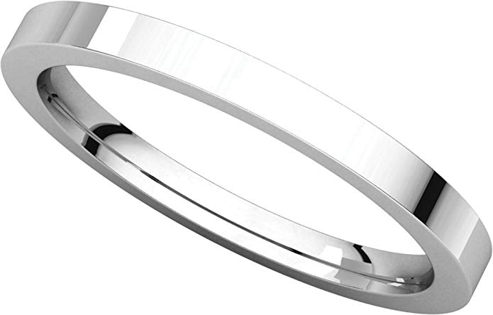 Womens 14K White Gold, Flat Comfort Fit Wedding Band 2MM