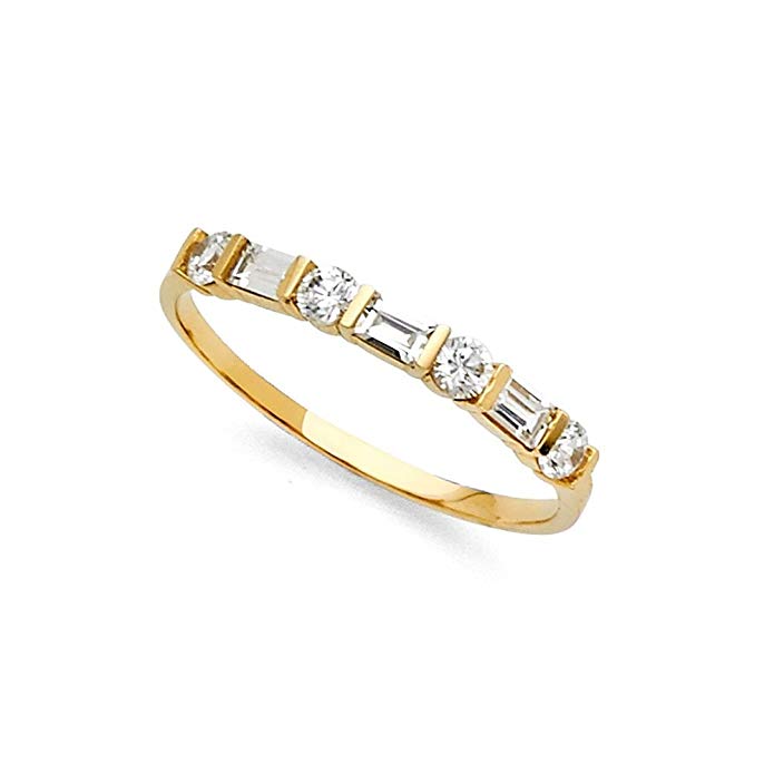 14k Yellow Gold CZ Wedding Band Anniversary Round & Baguette CZ Ring Bridal Band Channel Stones