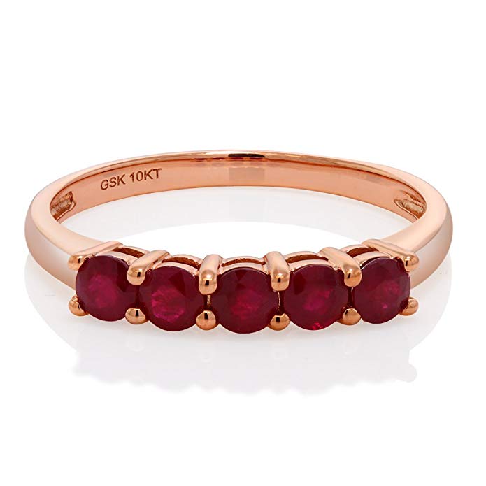 10K Solid Rose Gold 0.75 Cttw Round African Ruby Anniversary Wedding Band (Available 5,6,7,8,9)