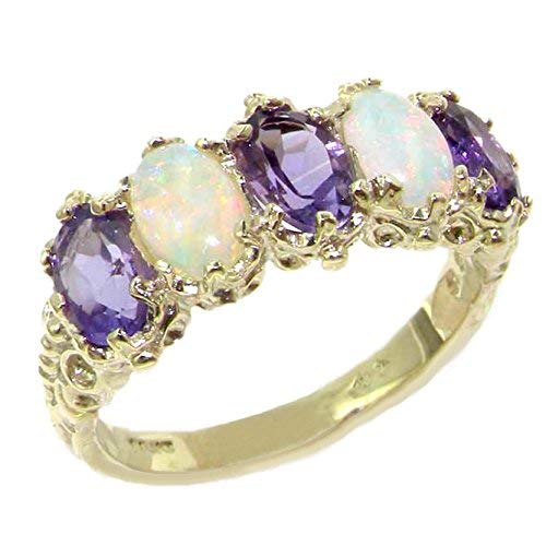 925 Sterling Silver Real Genuine Amethyst and Opal Womens Eternity Ring