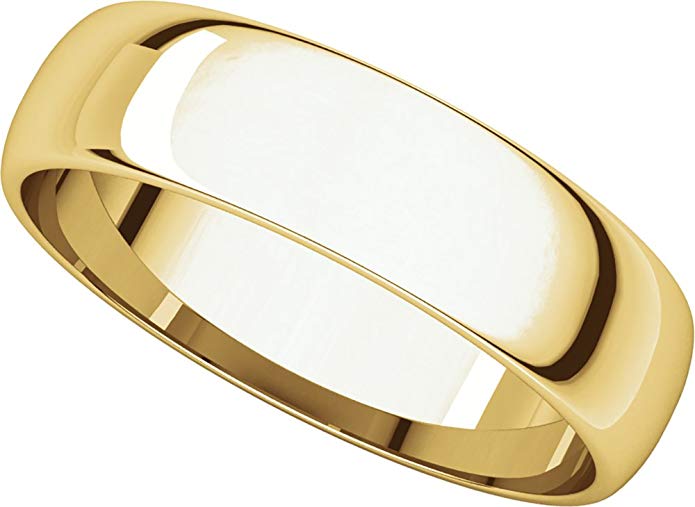 Womens 10K Yellow Gold, Light Half Round Wedding Band 5MM