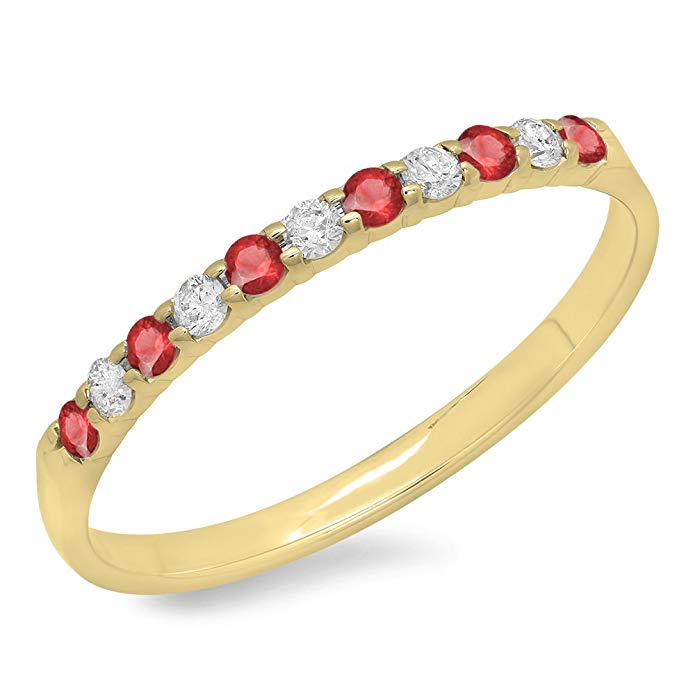 10K Yellow Gold Round Ruby & White Diamond Ladies Anniversary Wedding Band 1/5 CT (Size 8)