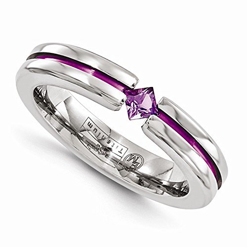 Edward Mirell Titanium Tension Set Amethyst and Purple Anodized 4mm Wedding Band