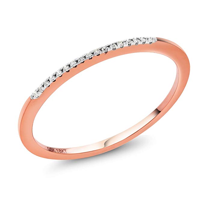 18K Solid Rose Gold White Diamond Anniversary Wedding Band Ring (Available 5,6,7,8,9)