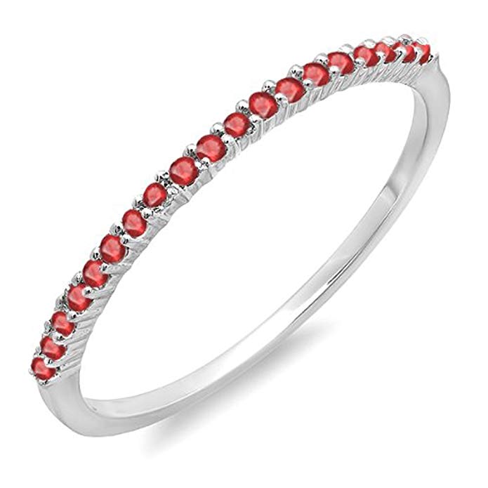 Dazzlingrock Collection 0.15 Carat (ctw) 14K White Gold Round Ruby Ladies Anniversary Wedding Band Stackable Ring