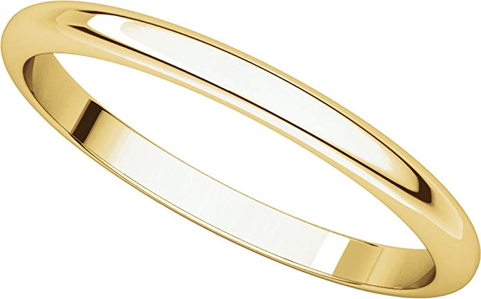 Womens 18K Yellow Gold, Half Round Wedding Band 2MM