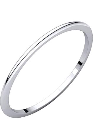 14K White Gold 1mm Half Round Wedding Band (Size 7)