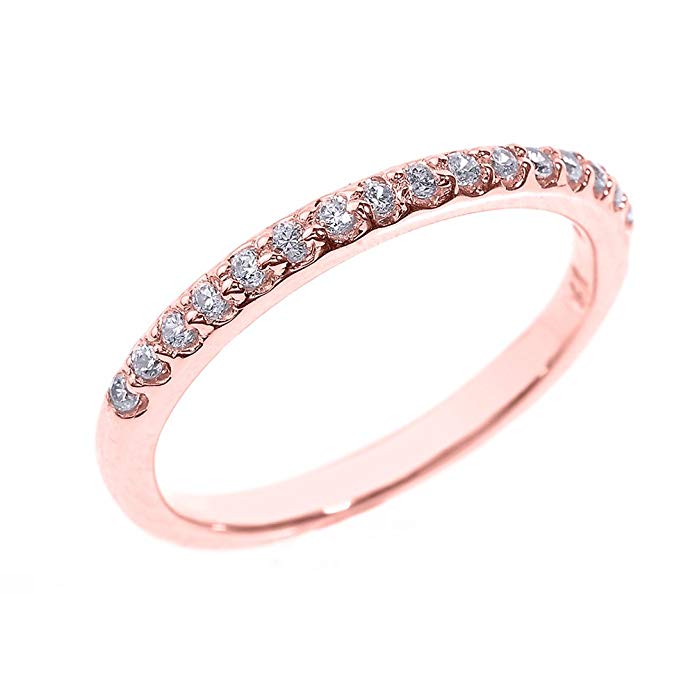 Solid 14k Rose Gold CZ Stackable Wedding Band