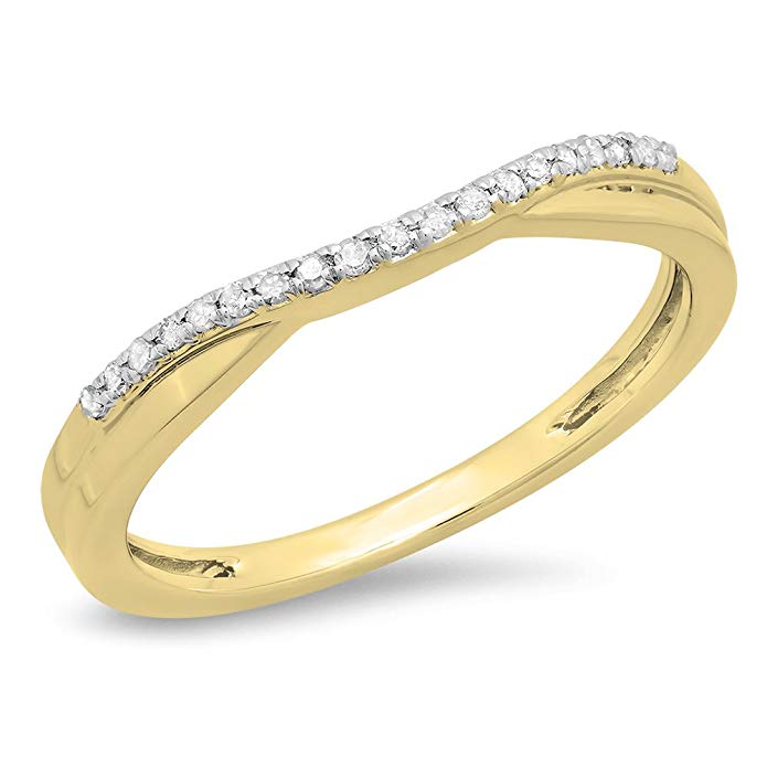 Dazzlingrock Collection 0.11 Carat (ctw) 14K Gold Round Cut White Diamond Ladies Anniversary Wedding Guard Contour Band