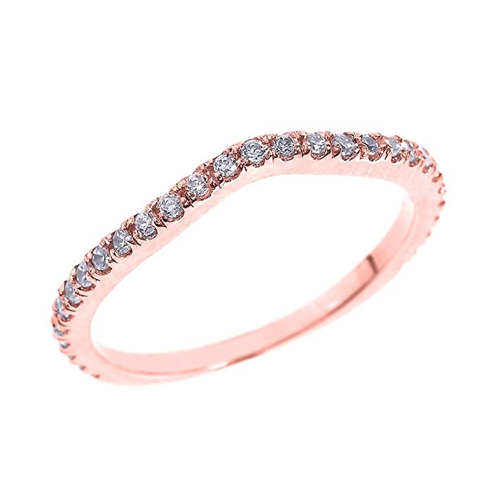 Solid 14k Rose Gold Chevron Stackable CZ Wedding Band