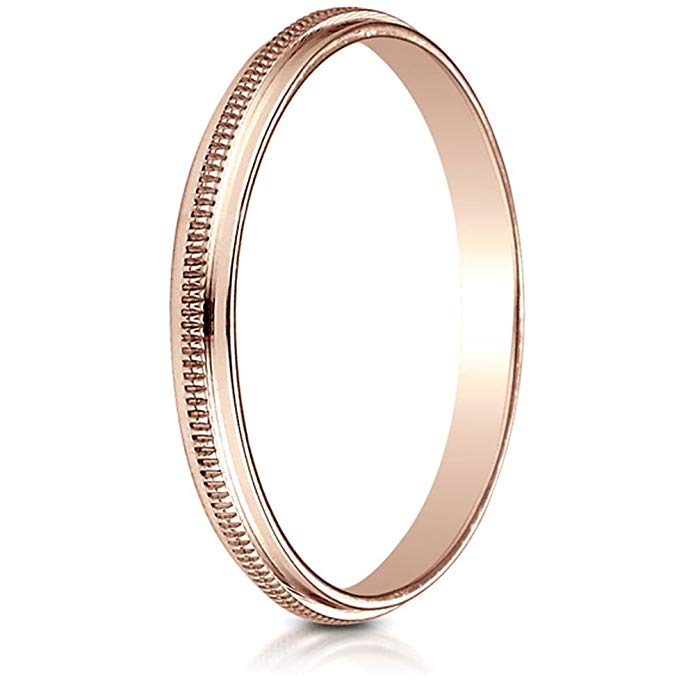 14k Rose Gold 2mm High Polished Milgrain Center Design Band