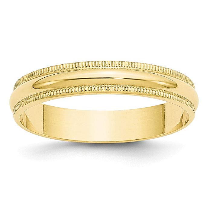 Solid 10k Yellow Gold 4mm Milgrain Half Round Wedding Band