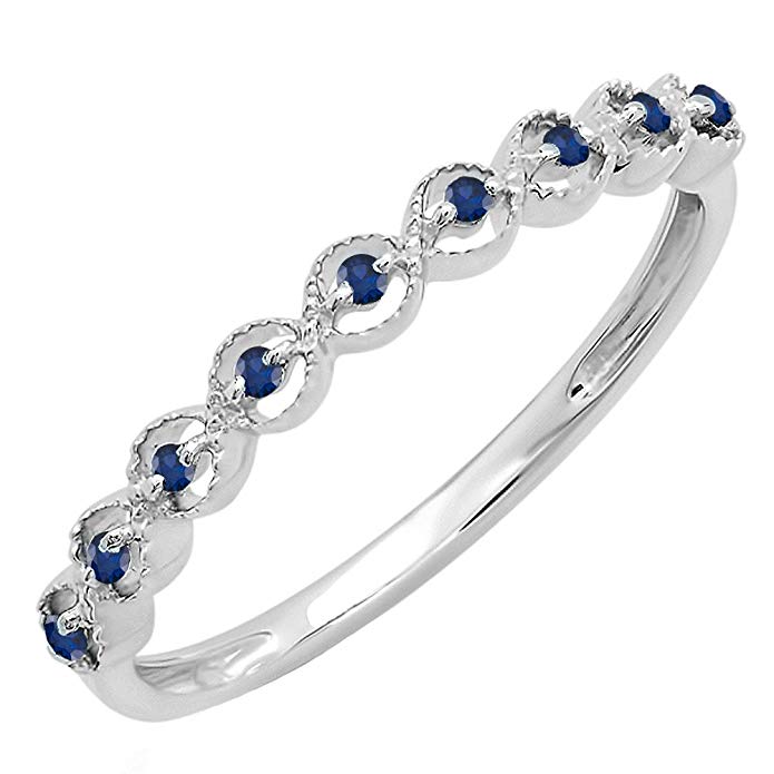 Dazzlingrock Collection Sterling Silver Round Blue Sapphire Ladies Anniversary Wedding Stackable Band Ring (Size 10)