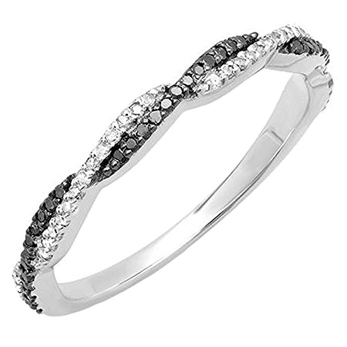 Dazzlingrock Collection 0.25 Carat (ctw) 10K Gold Round Black & White Diamond Swirl Wedding Stackable Band 1/4 CT