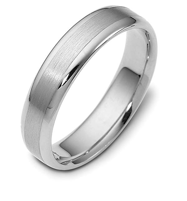 Womens Sterling Silver, Satin and Polished 5MM Wedding Band