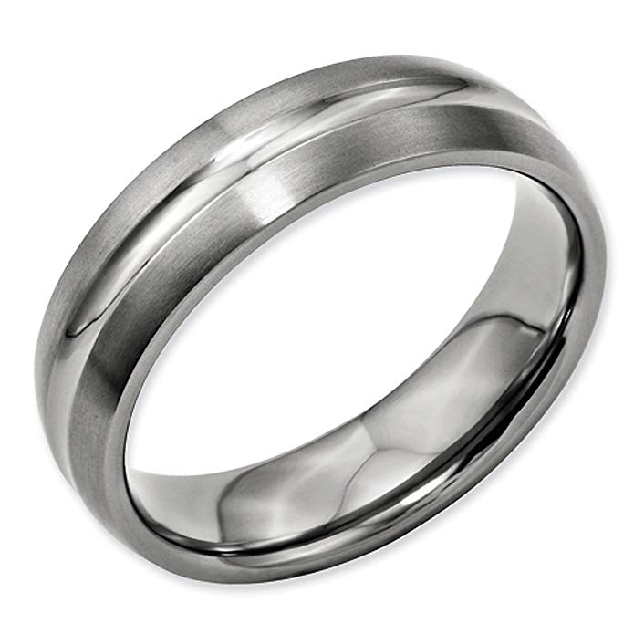 Chisel 6mm Classic Domed Brushed and Polished Finish Grooved Designer Titanium Contemporary Wedding Band