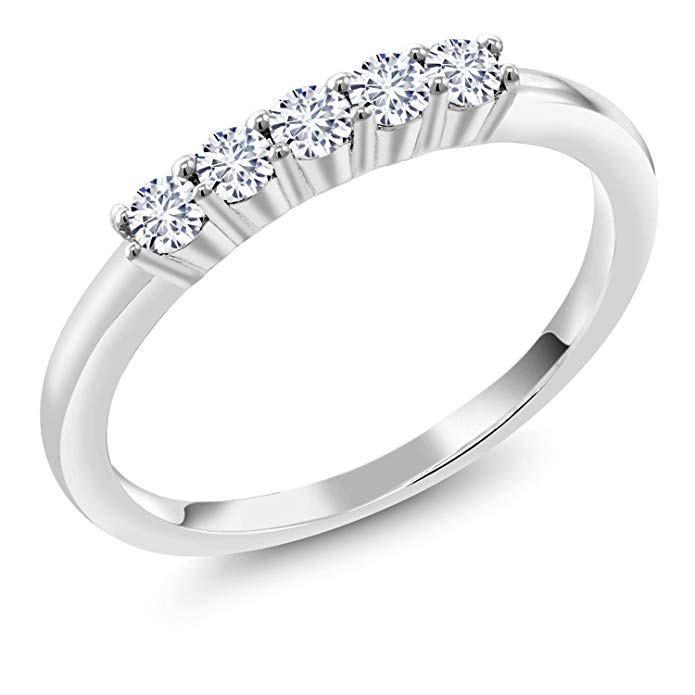 10K White Gold Band Ring Forever Classic Round 0.50ct (DEW) Created Moissanite by Charles & Colvard