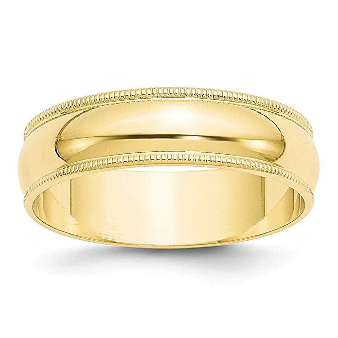 Solid 10k Yellow Gold 6 mm Round Milgrain Wedding Band Ring