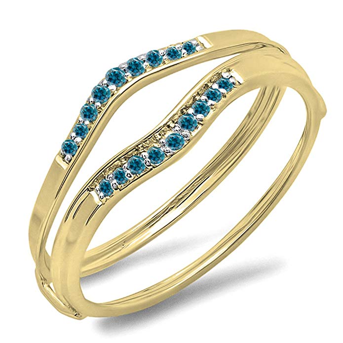 Dazzlingrock Collection 0.13 Carat (ctw) 10K Gold Round Blue Diamond Ladies Anniversary Enhancer Guard Wedding Band