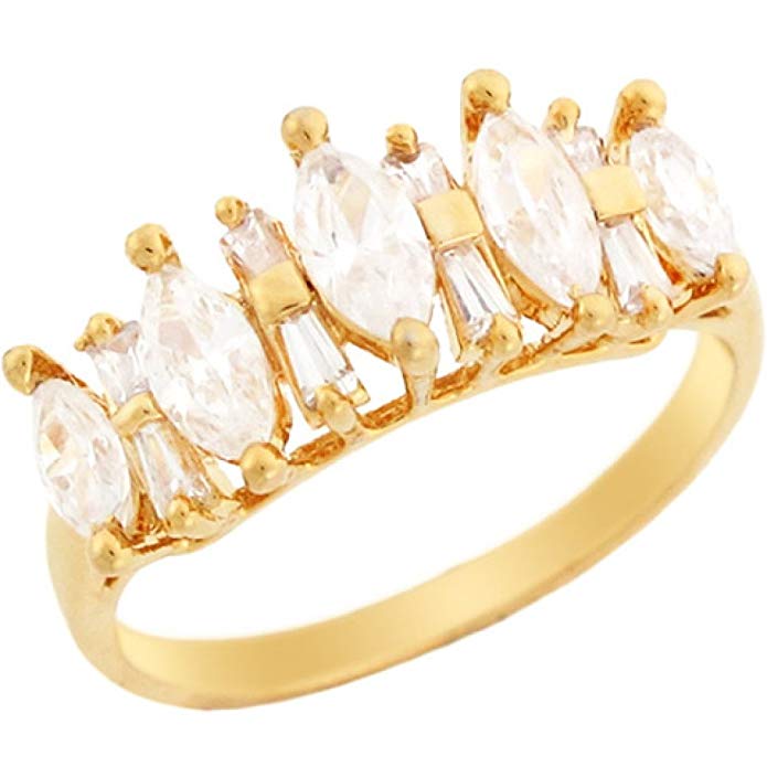 10k Yellow Gold Gorgeous Marquise and Baguette CZ Anniversary Ring