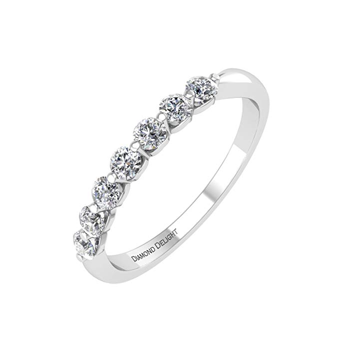 10k White Gold 7 Stone Prong Set Diamond Wedding/anniversary Band Ring (1/4 Carat) - IGI Certified