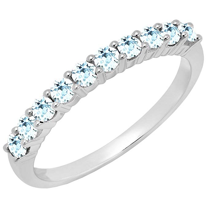 10K White Gold Round Gemstone Ladies Stackable Anniversary Wedding Band