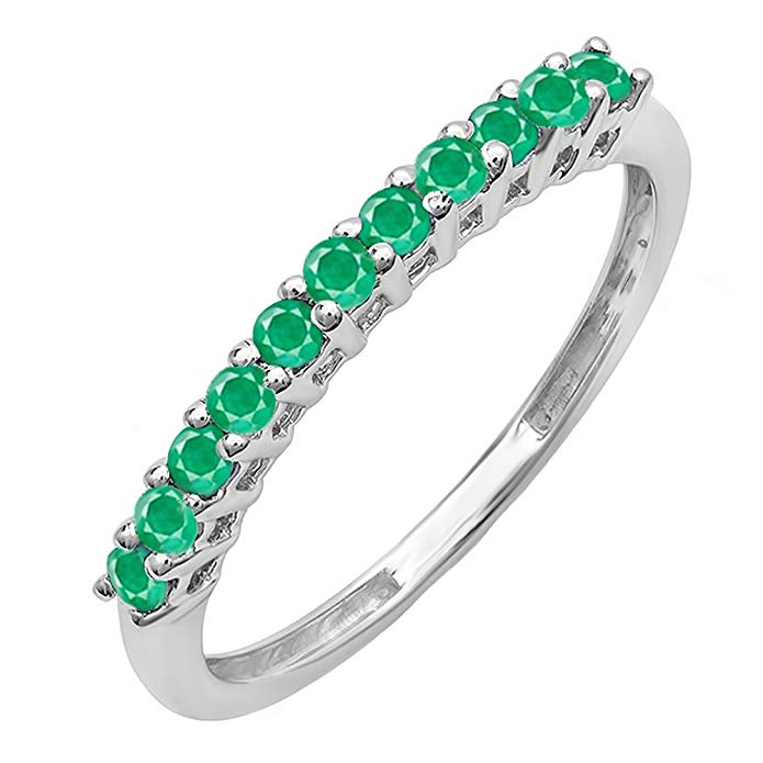 Dazzlingrock Collection 0.40 Carat (ctw) 10K White Gold Round Cut Emerald Ladies Anniversary Stackable Wedding Band