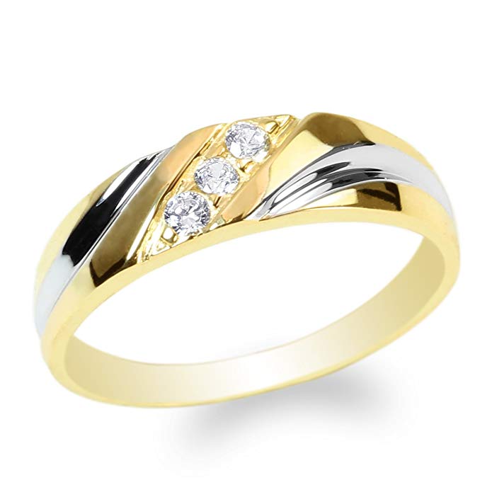 JamesJenny Ladies 10K Yellow Gold Round CZ Beautiful Two Tone Wedding Band Ring Size 4-10