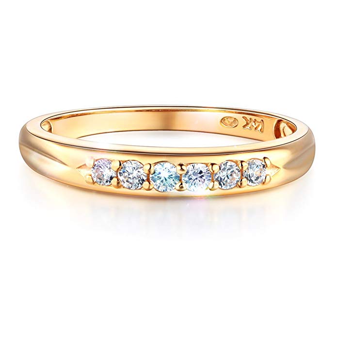 Wellingsale Ladies Solid 14k Yellow Gold Polished CZ Cubic Zirconia Wedding Band