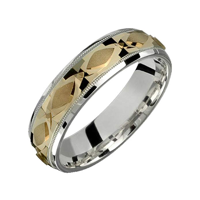 Alain Raphael 2 Tone Sterling Silver and 10k Yellow Gold 6 Millimeters Wide Wedding Band Ring