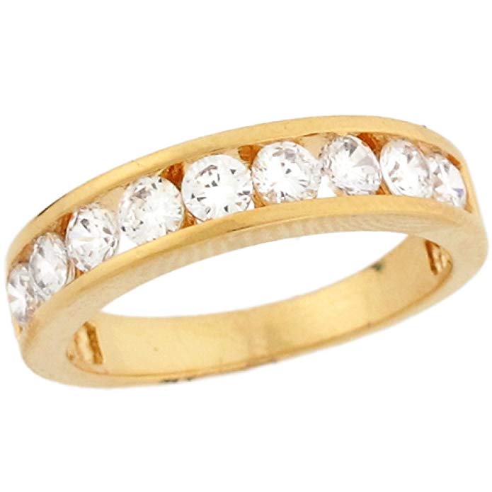 10k Yellow Gold White CZ Sparkle Eternity Band Ladies Ring