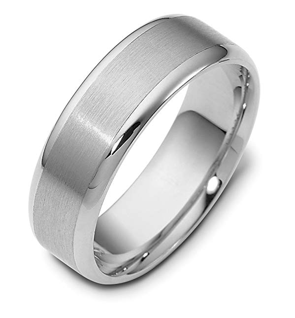 Womens Sterling Silver, 7MM Satin and Polished Wedding Band