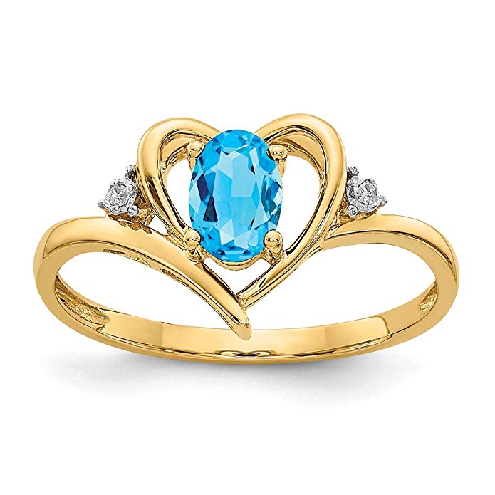 IceCarats 14k Yellow Gold Diamond Blue Topaz Band Ring Stone Birthstone December Set Style