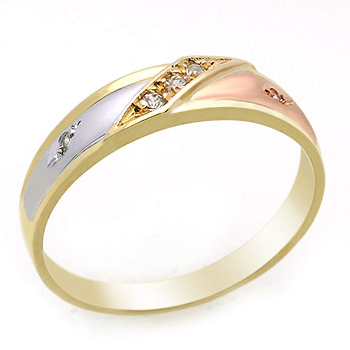 14K Tri Color Gold Wedding Ring Sand Blast Finish 4mm Wedding Band (Size 6 to 8)