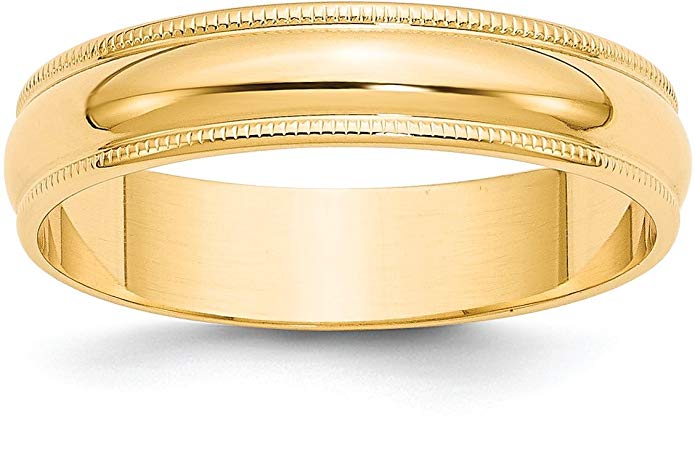 14k Gold 5mm Plain Half Round Classic Wedding Band with Milgrain Edge