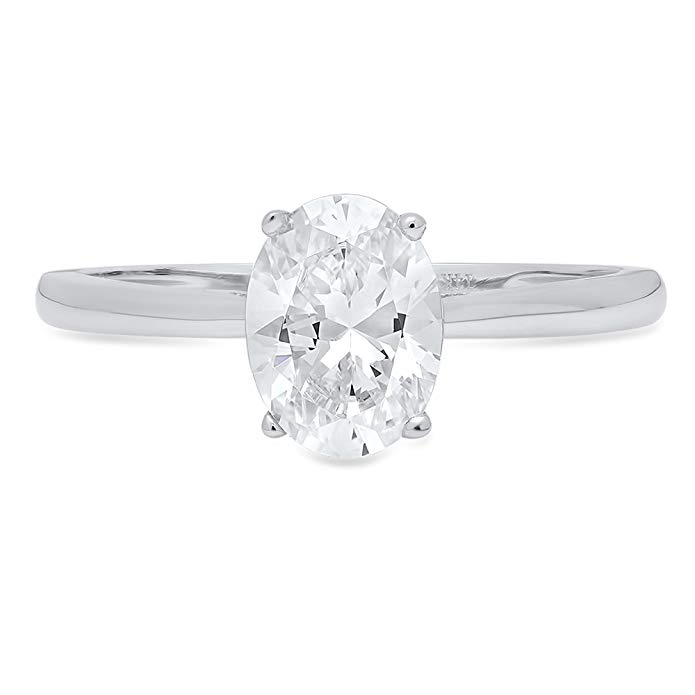 1.0 ct Brilliant Oval Cut Simulated Diamond CZ Designer Solitaire Wedding Promise Bridal Ring in Solid 14k White Gold