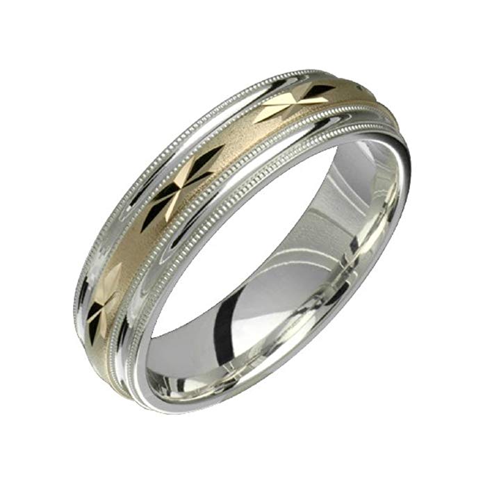 Alain Raphael 2 Tone Sterling Silver and 10k Yellow Gold 6 Millimeters Wide Wedding Band Ring