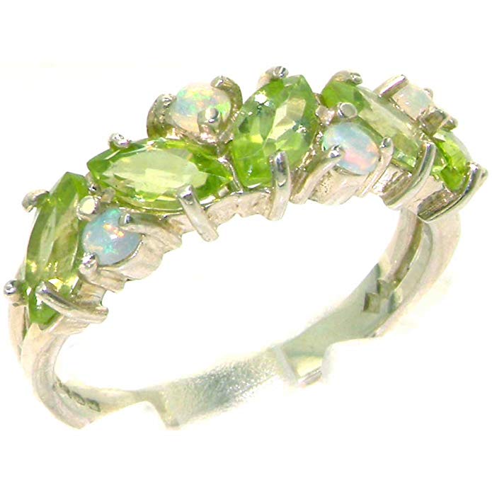 925 Sterling Silver Real Genuine Peridot & Opal Womens Eternity Ring