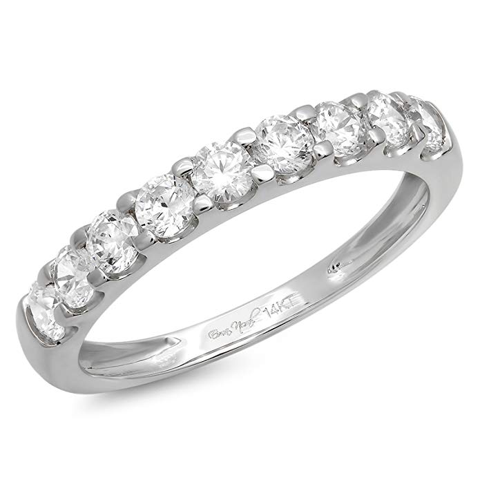 1.0 CT Round Cut Simulated Diamond CZ Designer pave Bridal Engagement Wedding Ring Band 14K White Gold