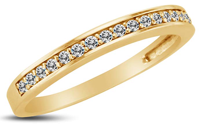 2mm Solid 14k White OR Yellow Gold Round Cut Channel Set Highest Quality CZ Cubic Zirconia Classic Traditional Womens Ladies Wedding Band Ring (1/4 cttw.)