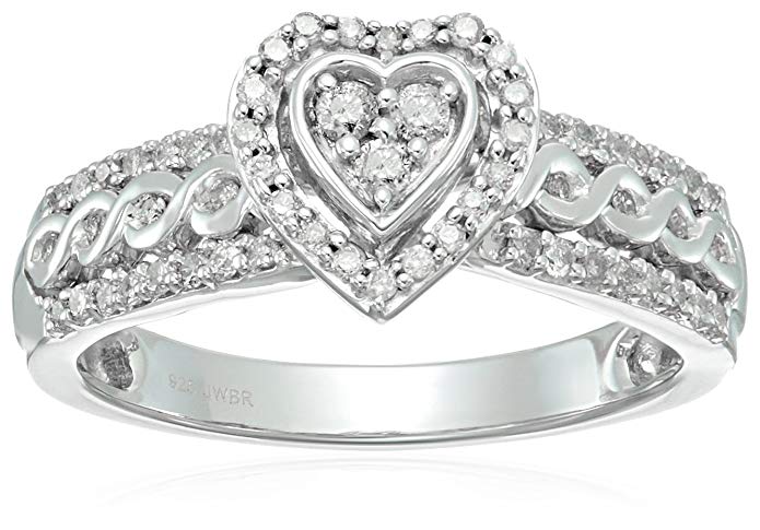 Sterling Silver Diamond Heart Shape Bridal Ring (1/2 cttw)