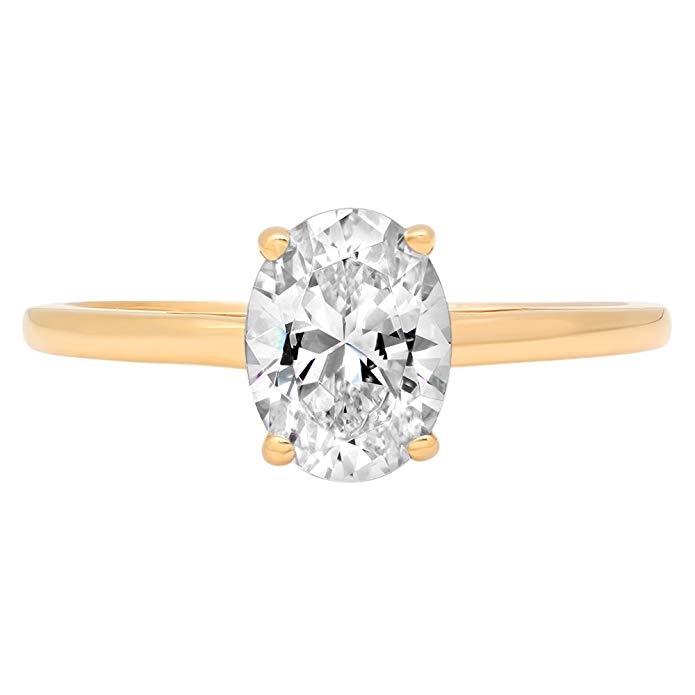 1.25 ct Brilliant Oval Cut Simulated Diamond CZ Designer Solitaire wedding Bridal Promise Ring Band in Solid 14k Yellow Gold