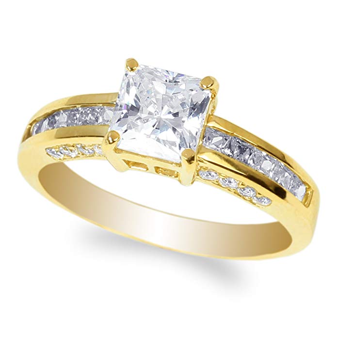 JamesJenny Ladies 10K Yellow Gold 1.2ct Square CZ Engagement & Wedding Ring Size 4-9