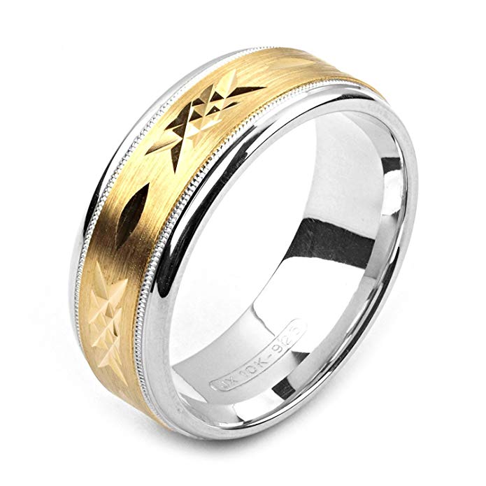 Alain Raphael 2 Tone Sterling Silver and 10k Yellow Gold 8 Millimeters Wide Wedding Band Ring