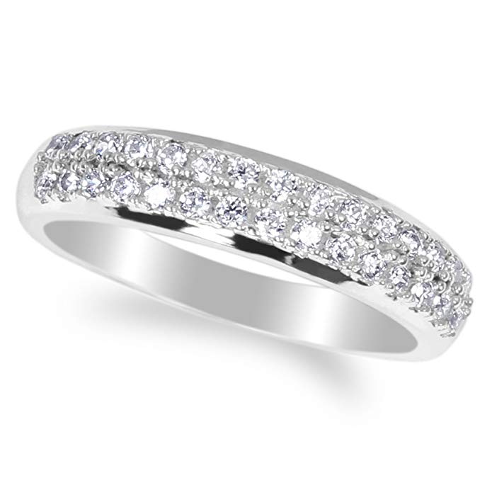 JamesJenny Ladies 14K White Gold Round CZ Engagement & Wedding Band Ring Size 4-10